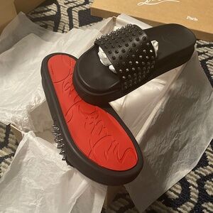 Christian Louboutin Pool Fun Sport Slide (Men)   BLACK/ GUN
